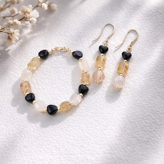 Dabīgo pērļu auskari + rokassprādze "Melnais nektārs"